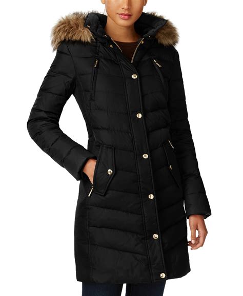 michael kors 3 4 black down coat|Michael Kors down filled coat.